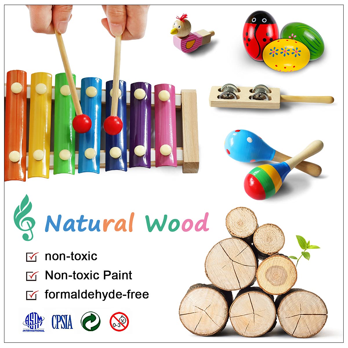 Looikoos Toddler Musical Instruments,Wooden Percussion Instruments Toy For Kids Baby Preschool Educational Musical Toys Set For Boys And Girls With Storage Bag