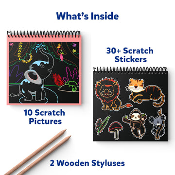 Skillmatics Scratch Art Book For Kids - Animals, Craft Kits & Supplies, 30+ Scratch Stickers, Travel Toys, Diy Kit, Gifts For Boys & Girls Ages 3, 4, 5, 6, 7, 8