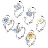 KOHOTA Fidget Spinner Rings Set for Women - Adjustable Silver-plated Copper with CZ Sunflower, Butterfly, Rose, Star, Moon Designs