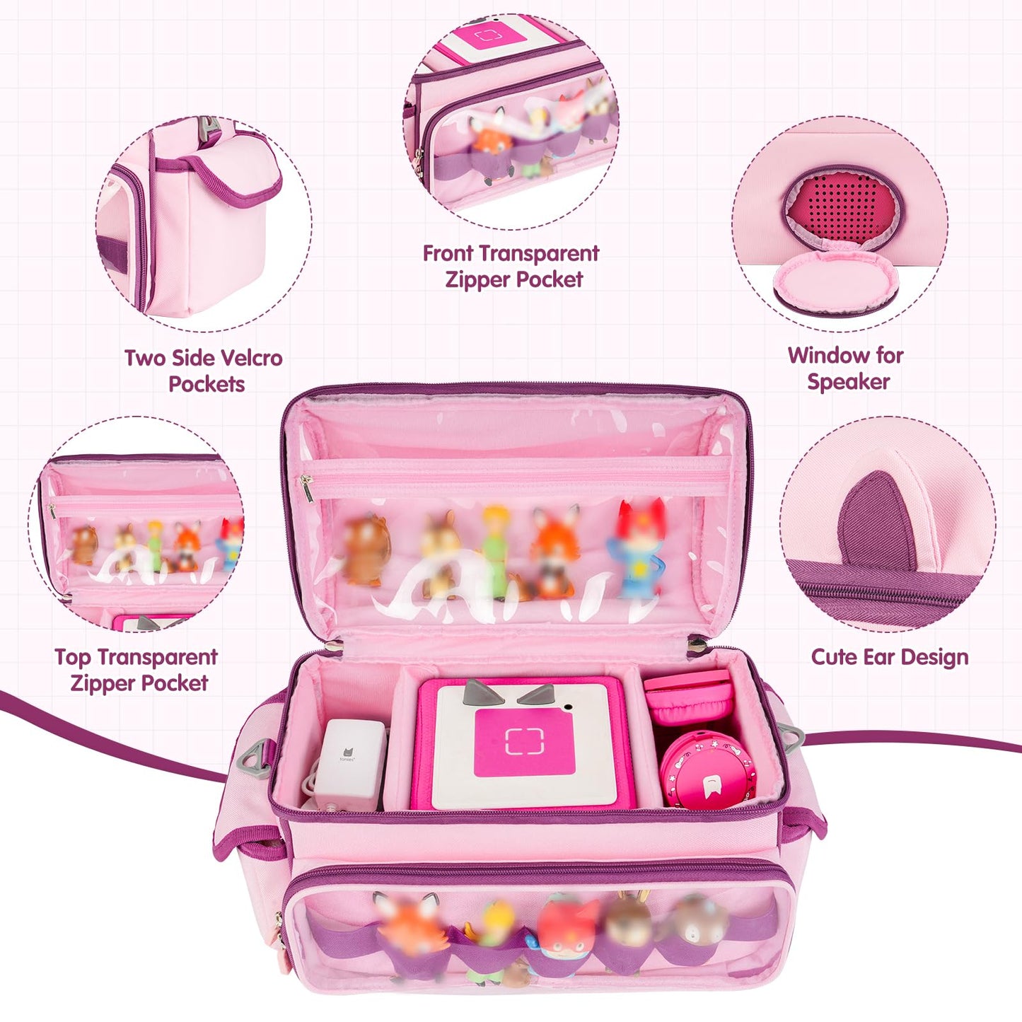 Jaffzora Carrying Case Compatible with Toniebox Starter Set Cute Storage Bag Fits for Tonies Figures Characters Tonies Headphones & Accessories Pink&Purple(Bag Only)