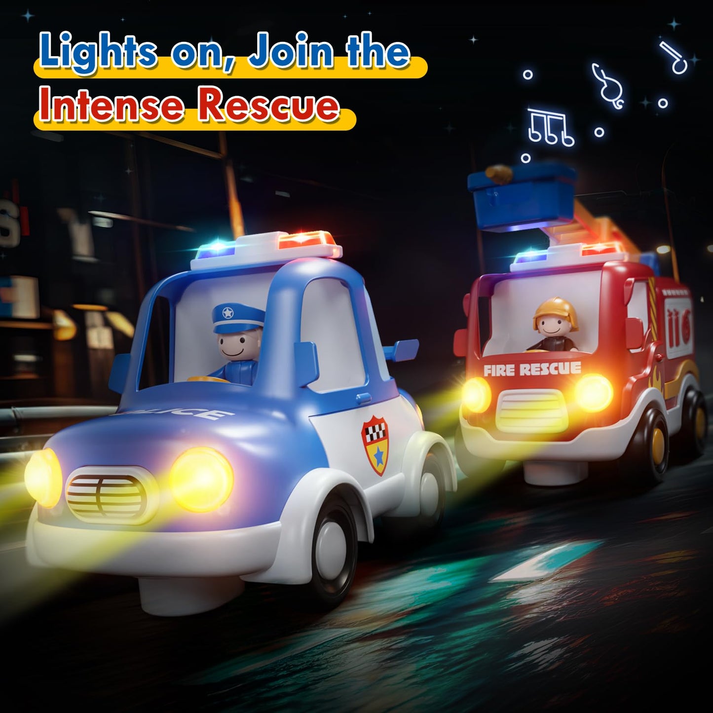 Lehoo Castle Remote Control Car for Toddlers, Fire Trucks for Toddlers 3-5, Remote Control Police Car Toy with Sounds & Lights,