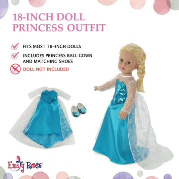 Emily Rose 18 inch Doll Clothes Teal Ice Princess Halloween Costume Dress Outfit with Sparkly Snowflake Shoes! | Fits Most 18-in Dolls |USA Business | Ideal Gift for Girls 5+