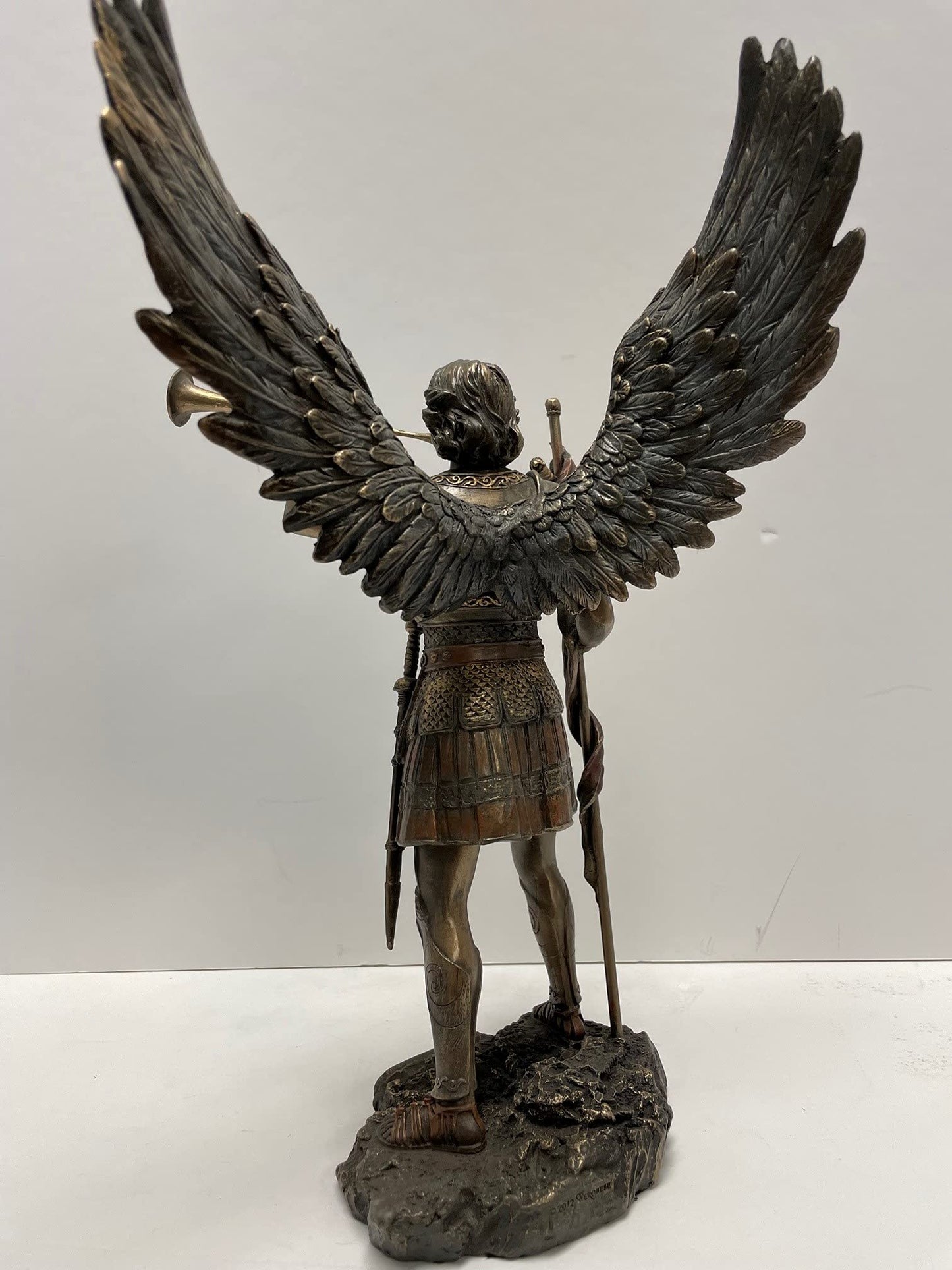 Unknown 13 Inch Cold Cast Bronze Figurine - Archangel Saint Gabriel with Horn, 7.48"x6.11"x2.99"