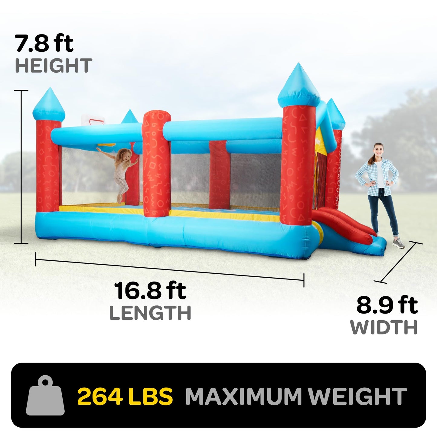 Joyberri Bouncy House - 16.8' X8.9' Ft Extra Large, Inflatable Bounce House For Kids And Adults - With Air Blower, Volleyball Net, Basketball Hoop And Slide - Astm Certified
