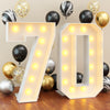 KAINSY 4ft Light Up Number 70 Marquee Frame - White Cardboard Sign for 70th Birthday Party Decorations