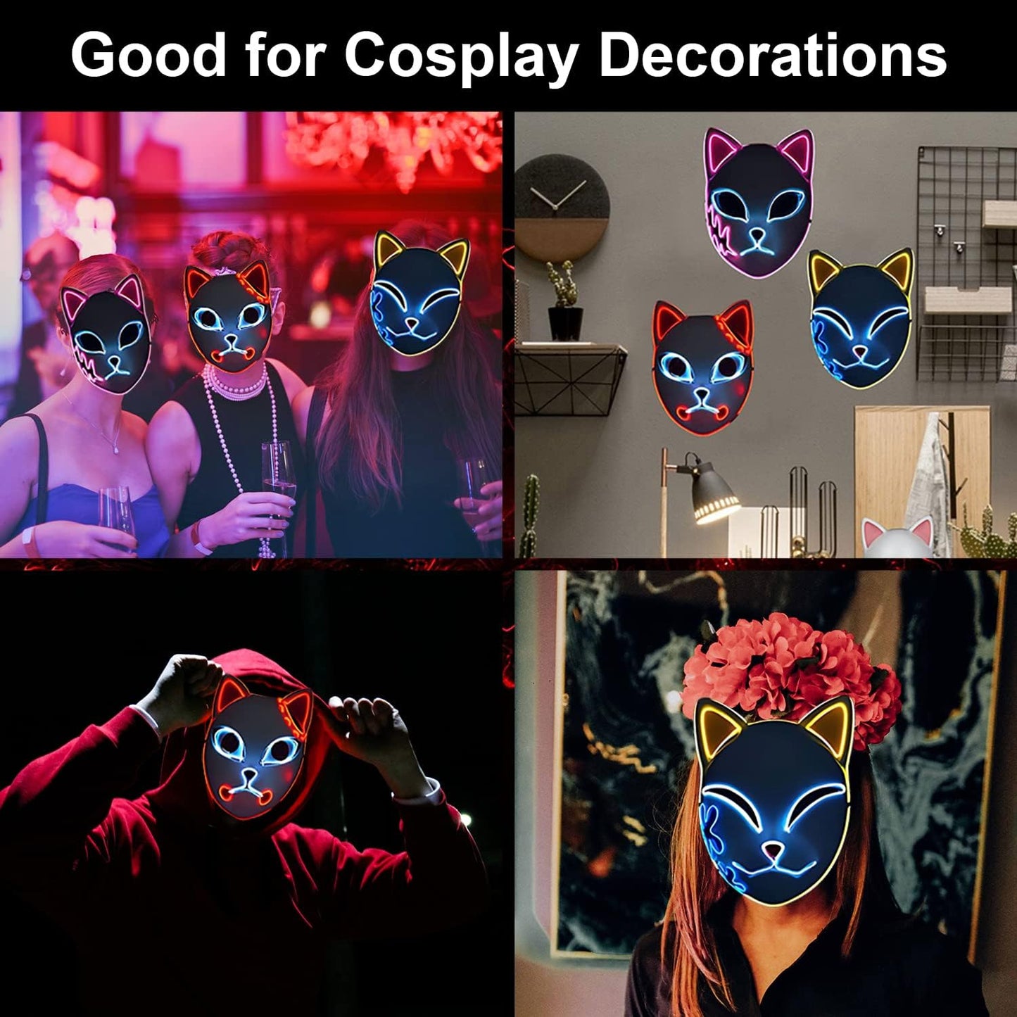 Ginkago 3PCS Cosplay Mask Anime Light Up Halloween Mask Photography Props Toy for Carnival Masquerade Party Costumes Decor (Batt