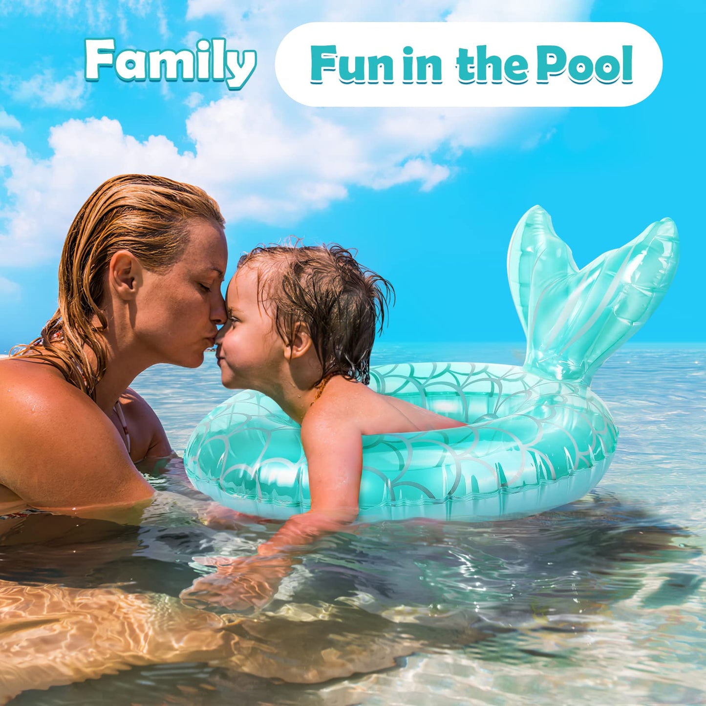 Heysplash Mermaid Pool Float, Mermaid Tail Shaped Pool Swimming Float Tube Ring Floatie, Summer Water Fun Beach Party Swimming Pool Toys For Kids Children Adults Water Activities, Blue