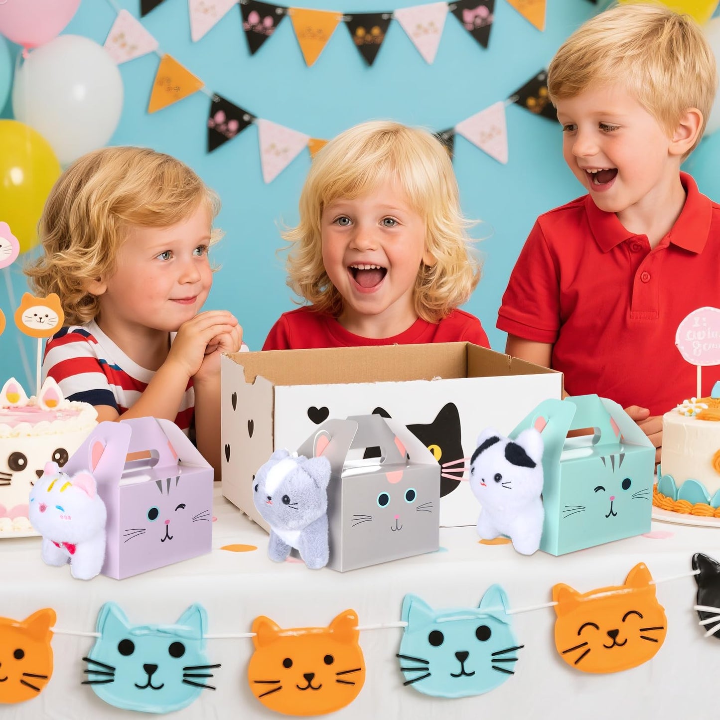 Fainne Adopt a Pet Cat Party Favors - 12 Mini Kitten Stuffed Animals & Gift Boxes - Multi-color - Pack of 24