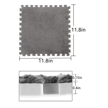 Typutomi 12Pcs Plush Puzzle Foam Floor Mat, Soft Thicken Fluffy Interlocking Square Foam Tiles Area Rugs Carpet For Parlor Bedro