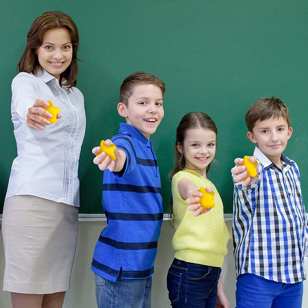 Artcreativity 12 Pack Star Squishy Stress Balls - 3 Inch Spongy Squeeze Toys Yellow Stress Stars For Kids & Adults, Stress Relief, Party Favors, Goodie Bag Stuffers, And Squishy Fidget Toys, Foam Ball