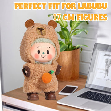 AICase for Labubu Clothes/for Labubu Outfits Capybara Clothes Set for 17cm Lububu Doll 2 Piece Set Hat Overalls Clothing for LA BUBU Boys Stylish Adorable Dolls Clothes Accessories (No Doll)