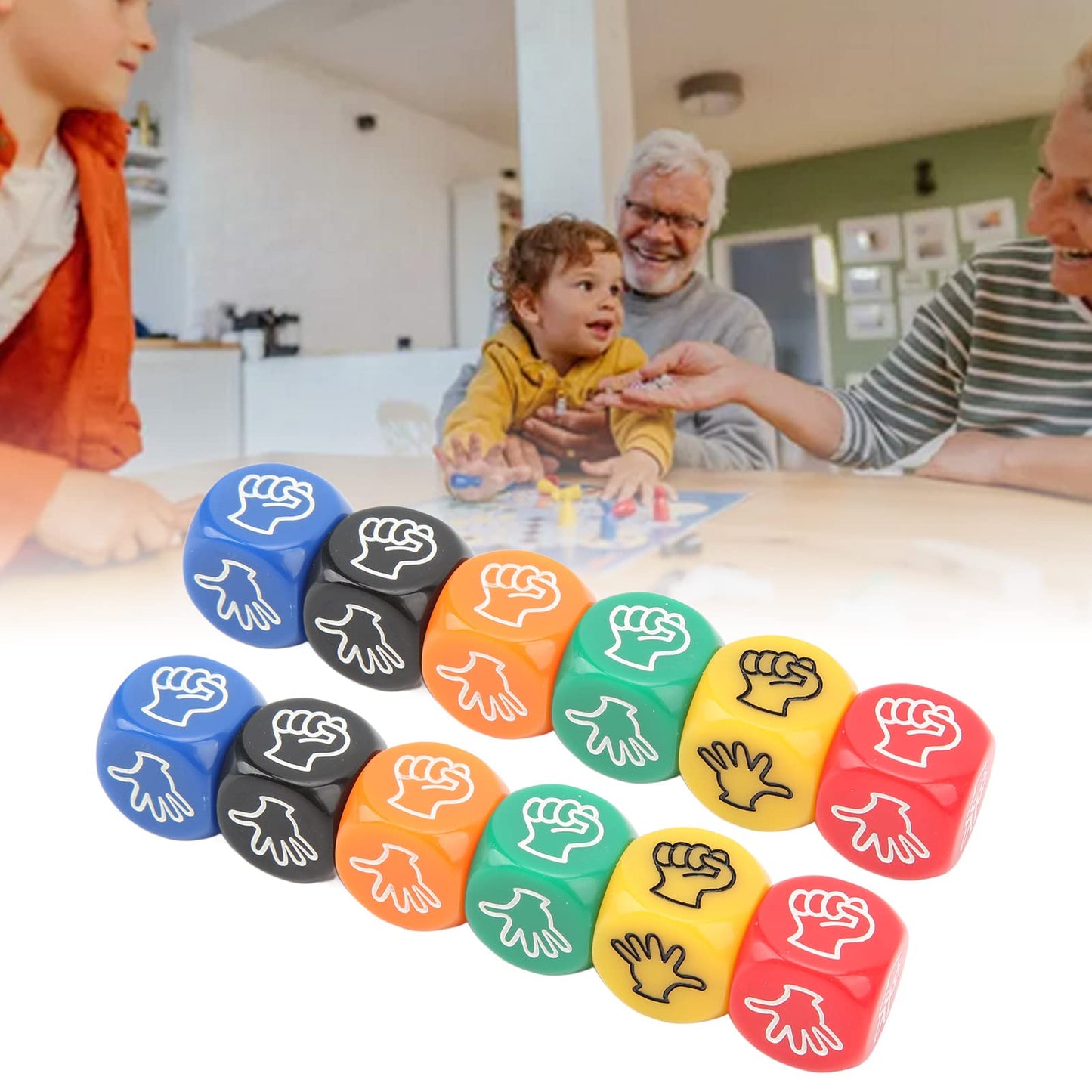 VBESTLIFE 12Pcs Finger Guessing Game Dice, 6 Sided 6 Colors 20mm Rock Paper Scissors Game Dice for Adults Kids Family Party