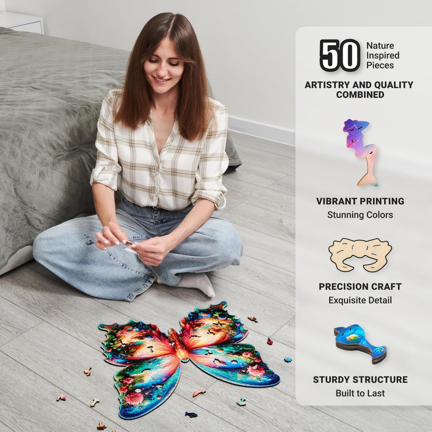 Wooden Puzzles For Adults 500 Piece – Butterfly Puzzle – Extra-Thick 5Mm Wood Jigsaw Puzzle, Challenging Puzzle By Leogor, Xl Size 19.2' X 18'