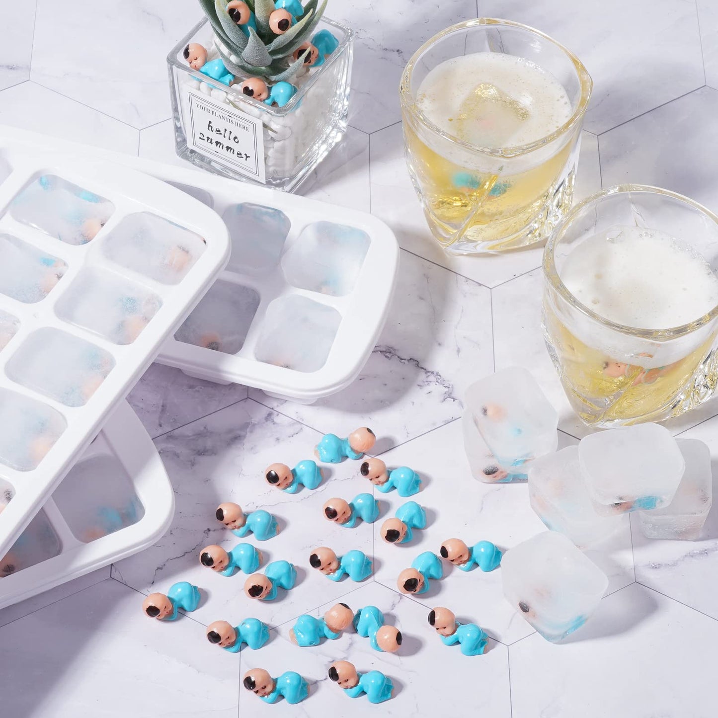 My Water Broke Baby Shower Game With 100 Mini Plastic Babies, 3 Ice Cube Trays, For Party Decorations Baby Shower Games (Blue)