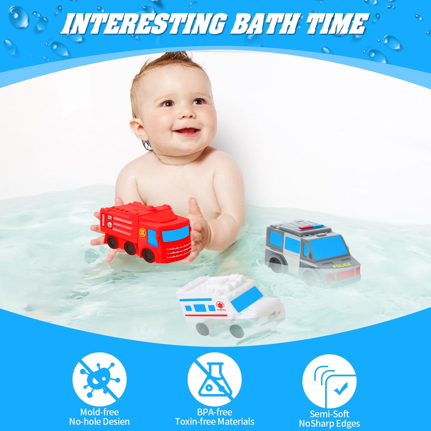 Bath Toys For Toddlers 1-3 - Toy Car Mold Free Baby Bath Toys For Infants 6-12 Months No Hole Bath Toys For Babies Toddlers Bath