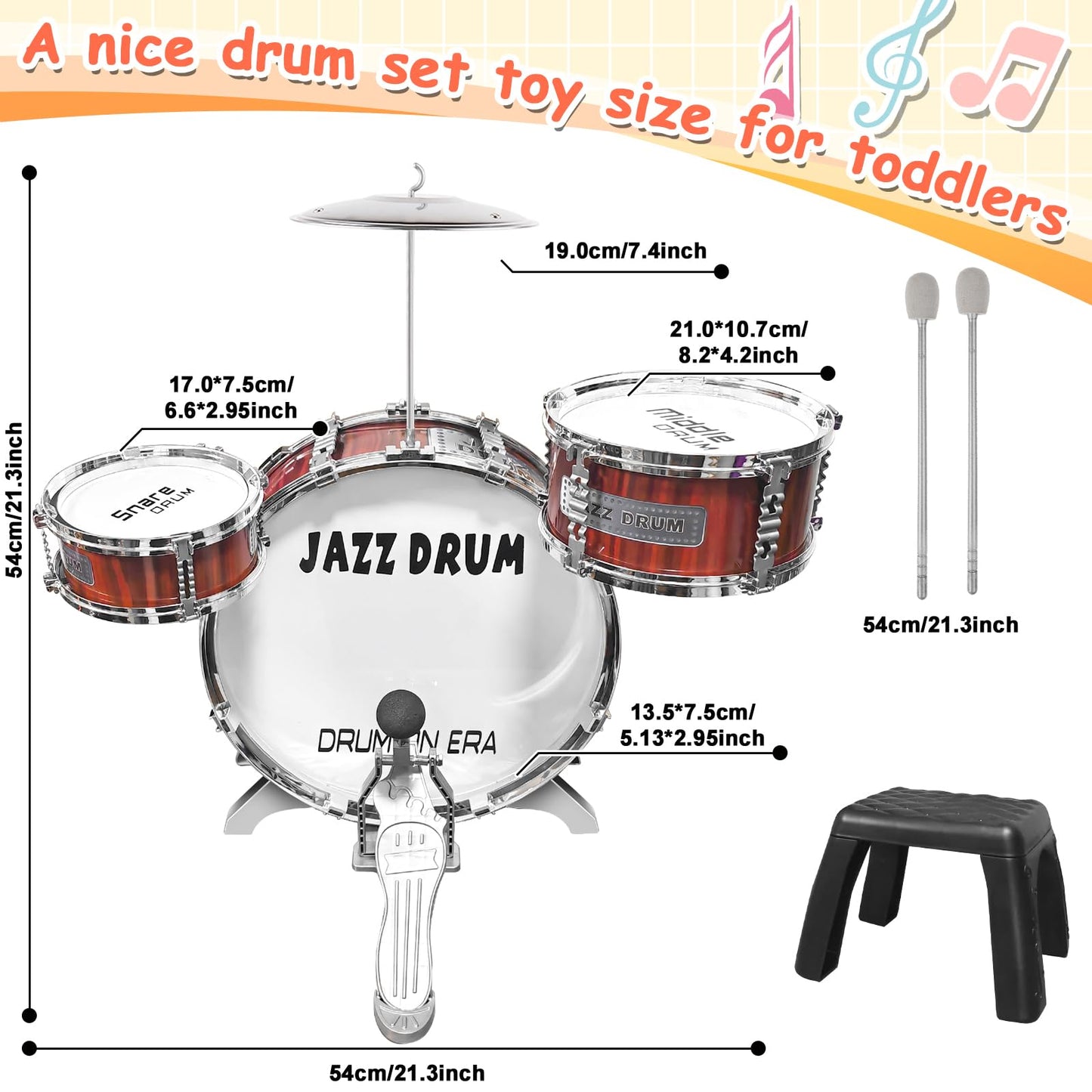 Oonewiser Kids Drum Set For Toddlers, Musical Instruments Drum Set Toy Learning Playing Drum Kit Christmas Birthday Gift For Boy