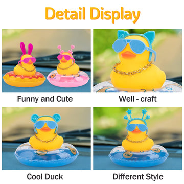 wonuu Car Duck Rubber Duck Car Ornaments Duck Car Dashboard Decorations with Cute Headband Swim Ring Necklace Sunglasses B-Pink Double Heart Headband