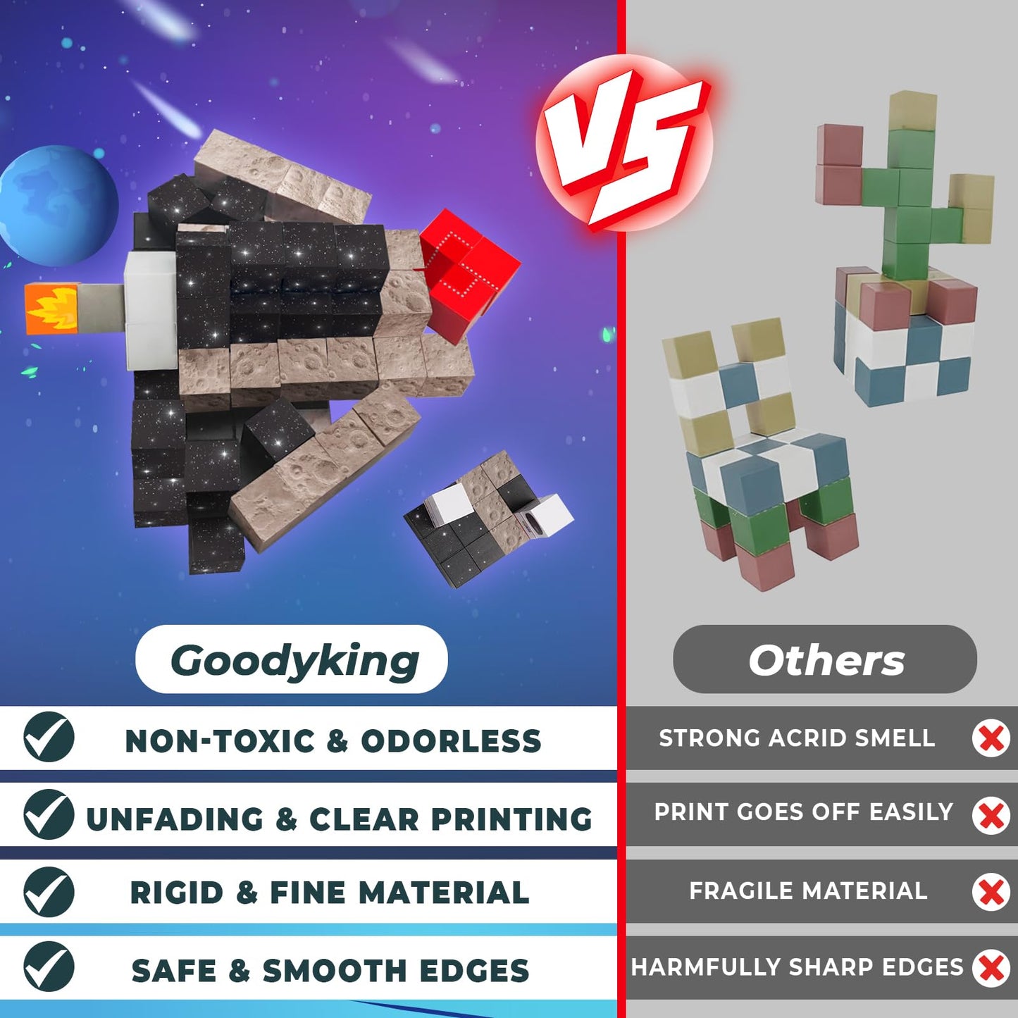 Goody King 100Pcs Space Rocket Magnetic Building Blocks |Space Adventure Magnetic Tile Set, Stem Montessori Stacking Toy, Building Playsets For Boys And Girls Ages 3-10,Sensory Tile Building Christmas