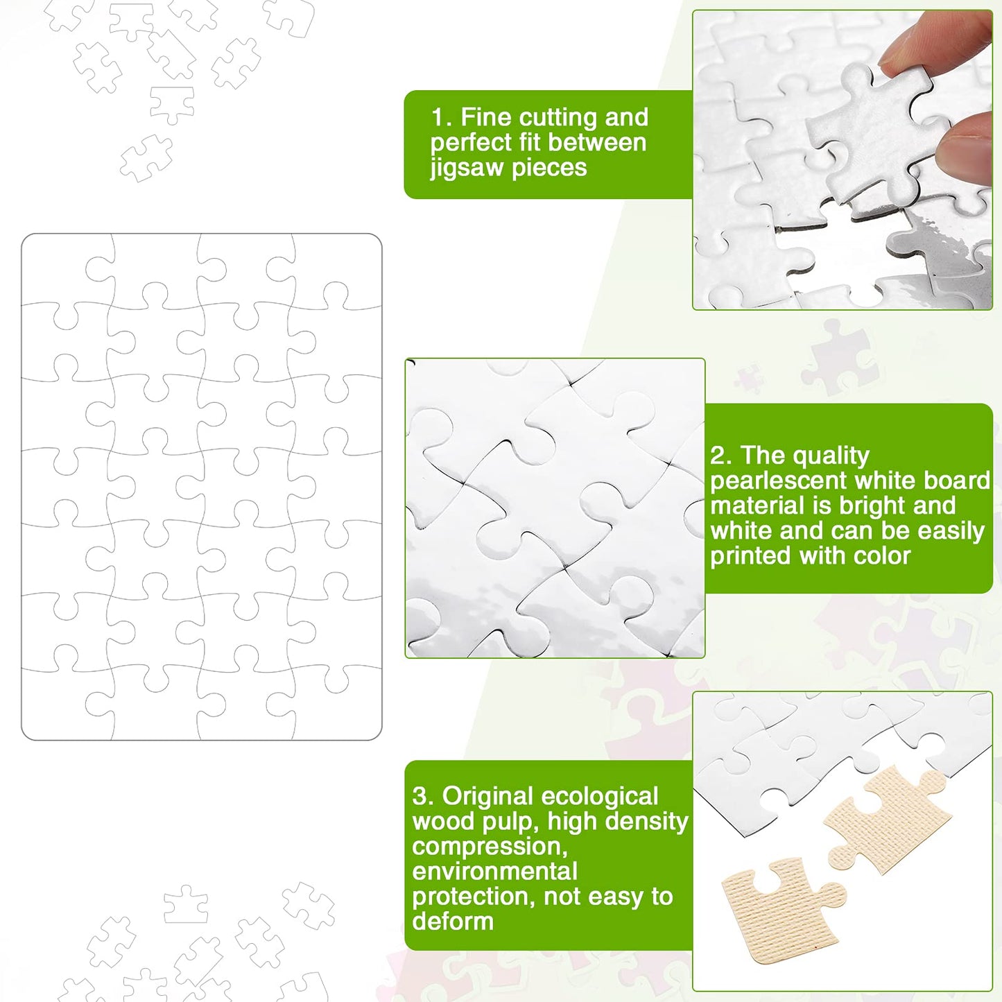 Sumind 10 Sets Blank Sublimation Puzzle Jigsaw Rectangle Heart Shaped White Diy Custom Puzzle Heat Press Thermal Transfer Pearl(A5-28 Rectangle)