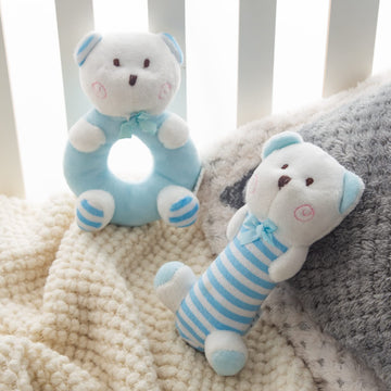 Plush Baby Soft Rattle Toys, Blue Bear Baby Rattles For Infants Baby First Stuffed Animal Plush Rattle Shaker Set For Newborns S