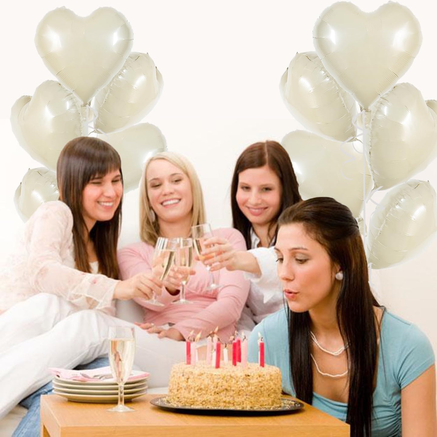 TONIFUL 30Pcs 18 Inch Cream White Heart Balloons Cream White Heart Shape Foil Mylar Balloons Decoration for Birthday Valentines