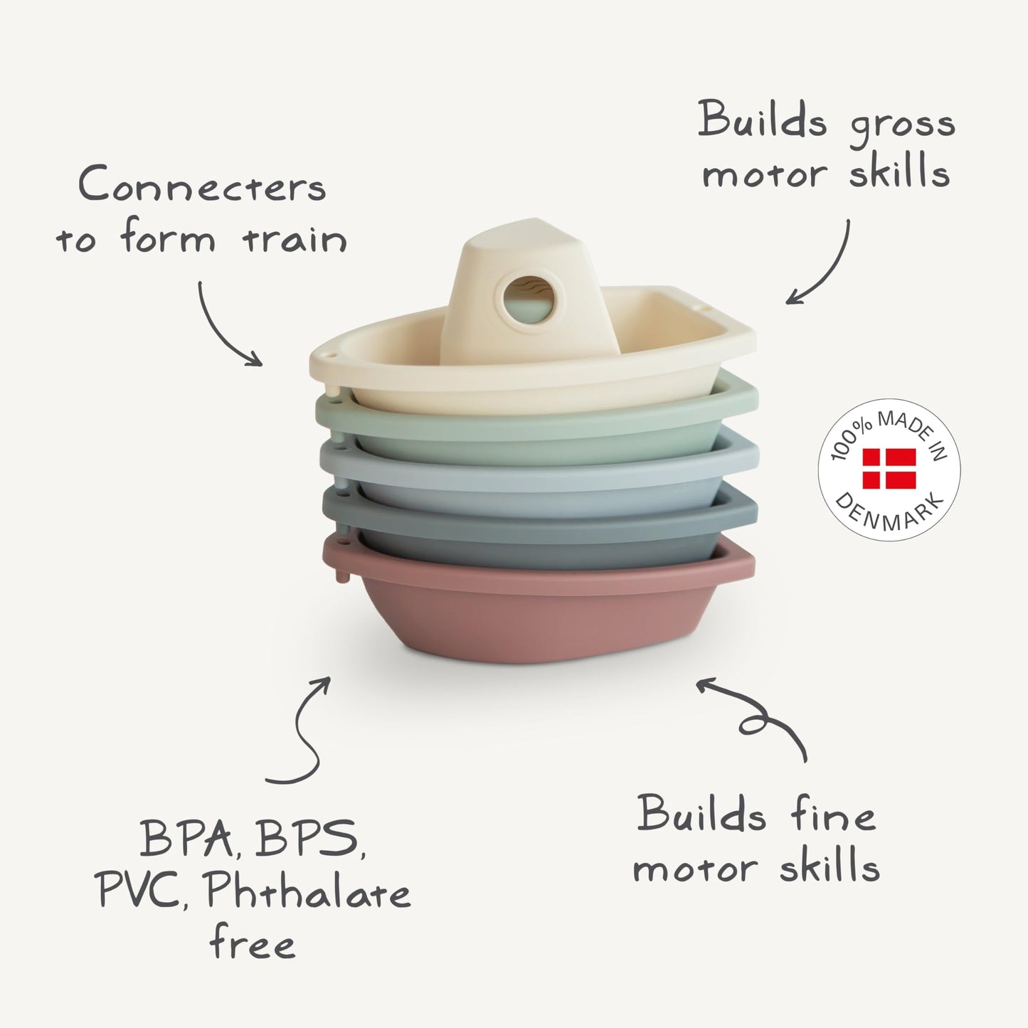 Mushie Stackable Bath Boats Toy (Ocean) | Floating Bathtub Toys For Baby & Toddler, Set Of 5 | Made In Denmark