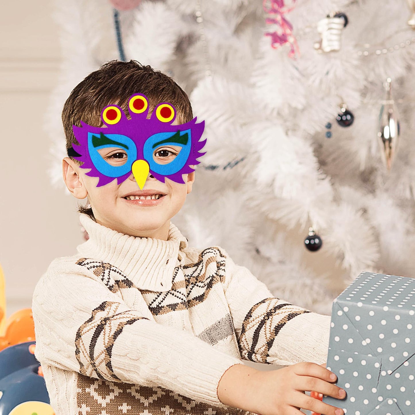 Jtnohx Felt Animal Masks, 10 Pcs Halloween Mask, Animal Costume For Birthday Party Supplies (Peacock Mask)