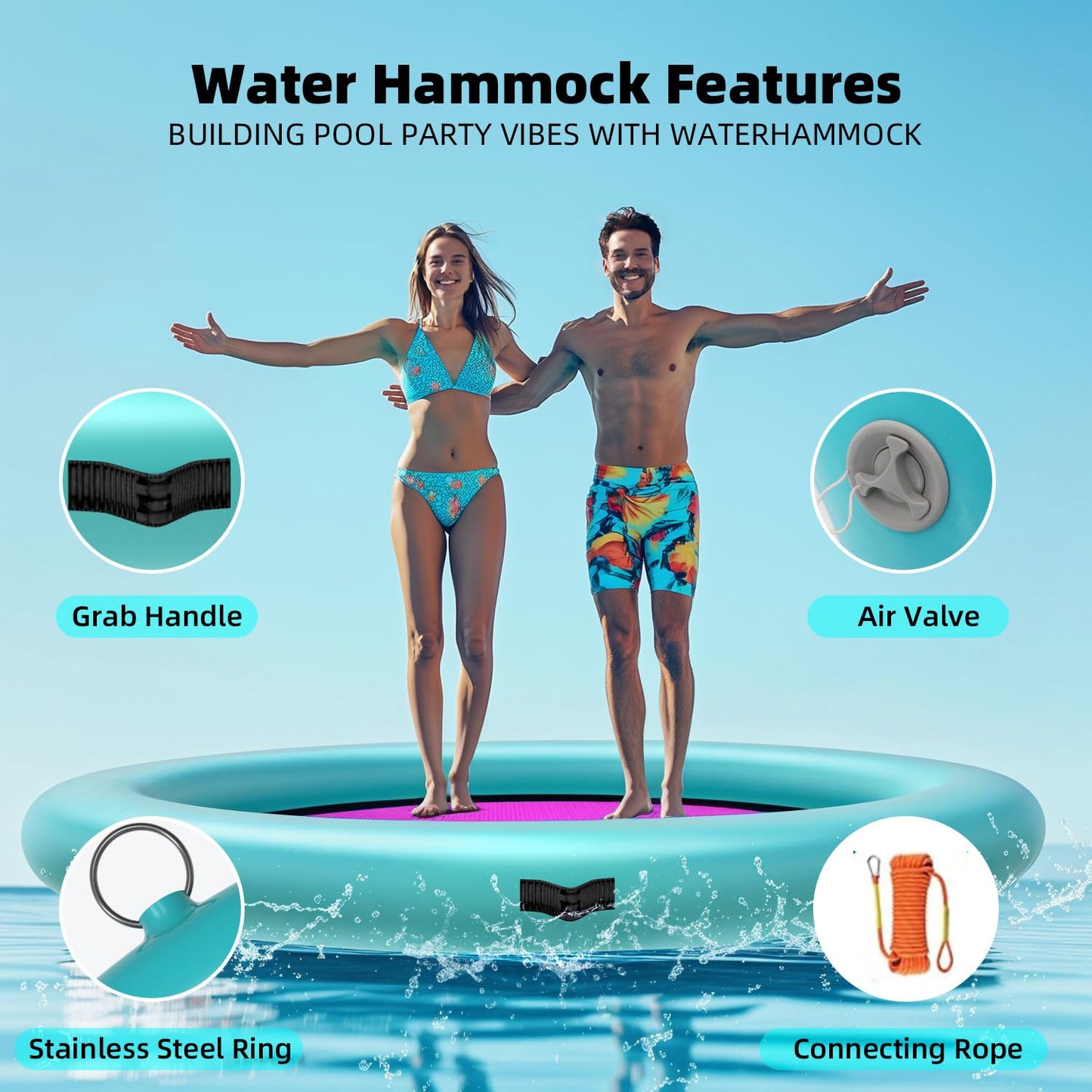 TechSweepPro Inflatable Water Hammock 800LBS Buoyancy 8ft Round Floating Ring Upgraded Materials Heavy Duty Circle Floating Raft