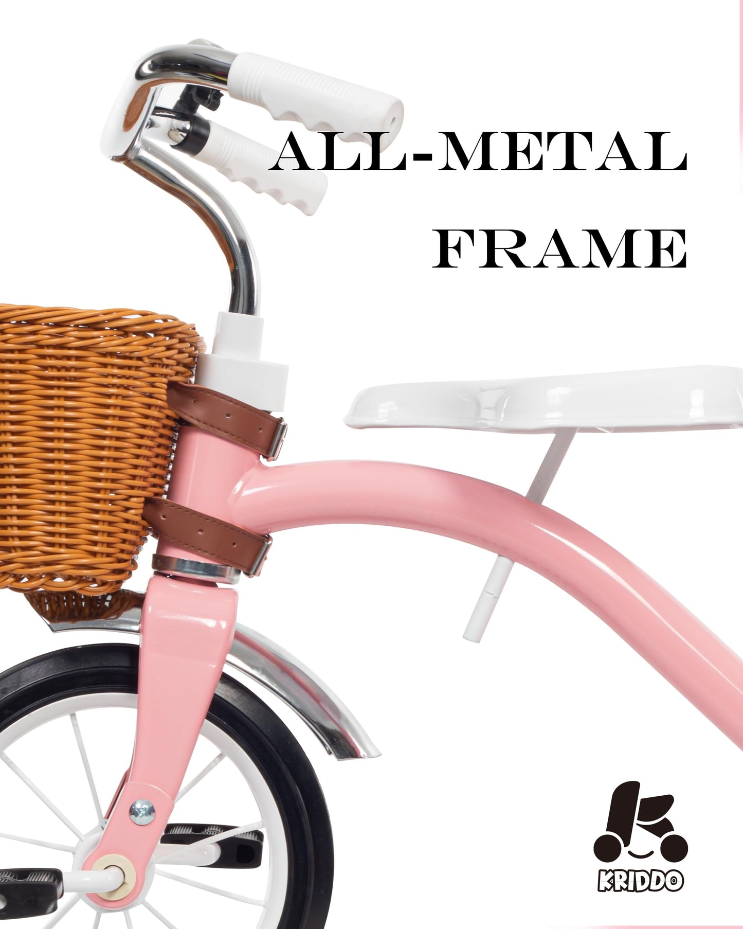 KRIDDO Classic All Metal Toddler Trike, Gift for Boys and Girls Ages 2 to 4 Year Old, Tricycle for 1 to 3 Year Olds, Sturdy Rear