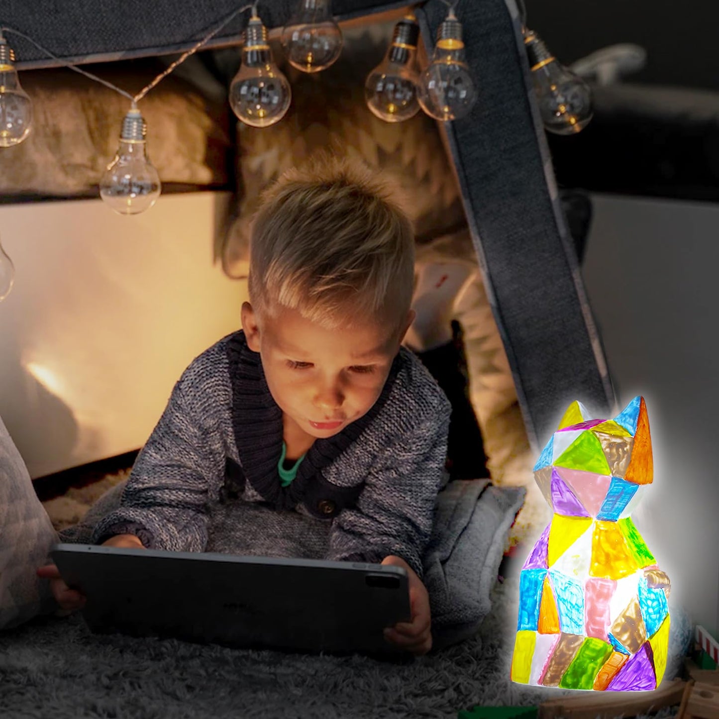 Hapmars Paint Your Own Cat Lamp Kit 1Pcs, Diy Geometric Cat Art Craft Painting Kits For Girls Boys, Girl Boy Crafts For Kid Age