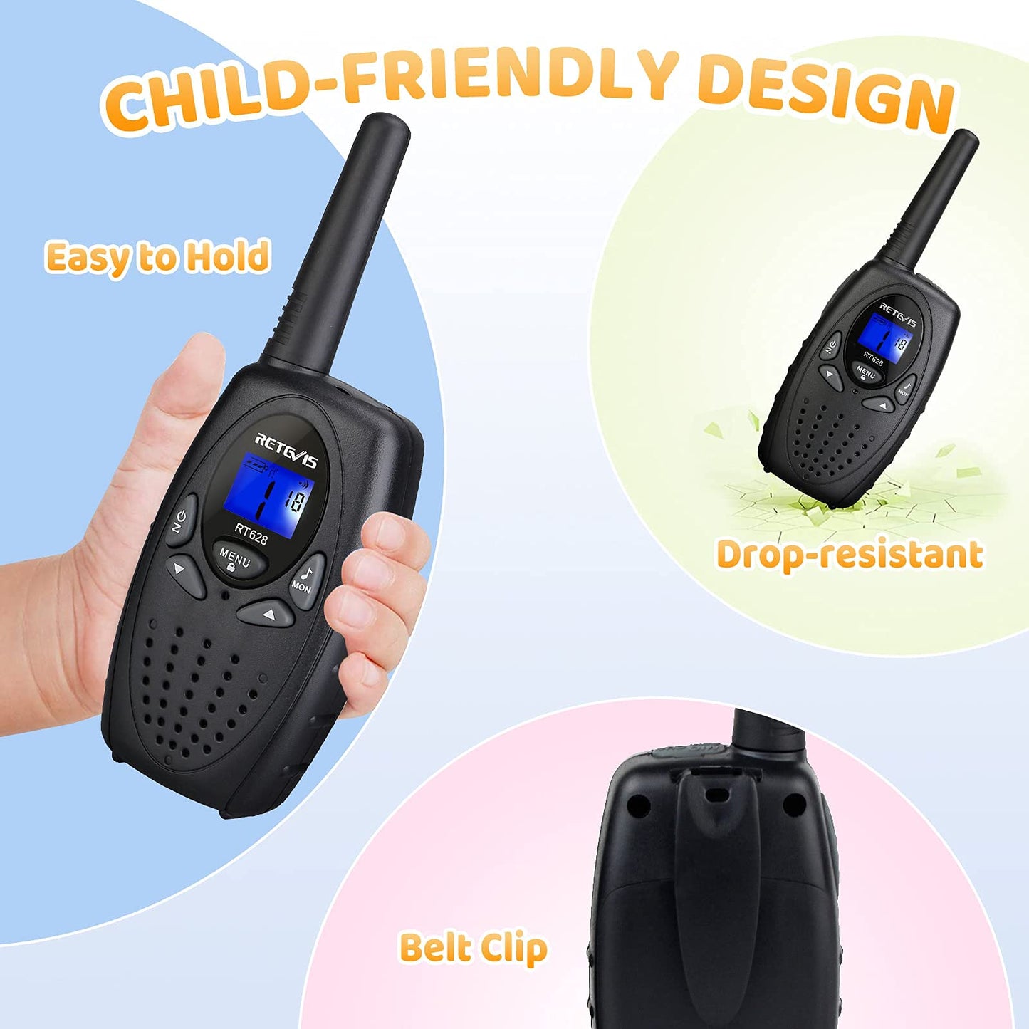 Retevis RT628 Walkie Talkies for Kids,Walky Talky,Key Lock,VOX Crystal Voice,Easy to Use, Christmas Gifts for Boys Girls Kids(Bl