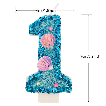 Blue Number Candle,Shell Sequins Number Candles for Birthday Cakes Mermaid Themed Party Supplies Number 1 Candle