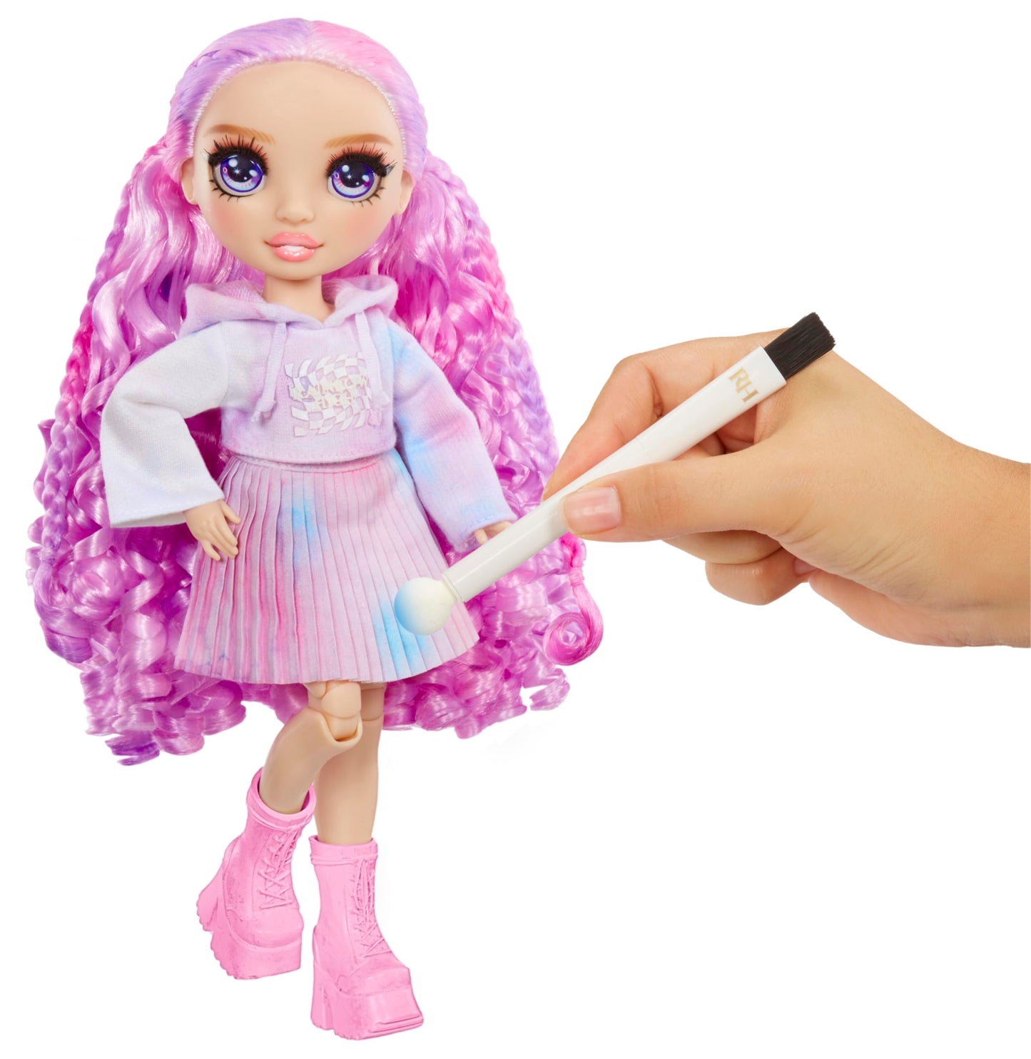 Rainbow High Watercolor & Create Fashion Diy Doll With Washable Watercolors + Tie-Dye Kit, Purple Eyes, Curled Hair, Bonus Top & Shoes. Color, Create, Play, Rinse And Repeat. Creative 4-12+