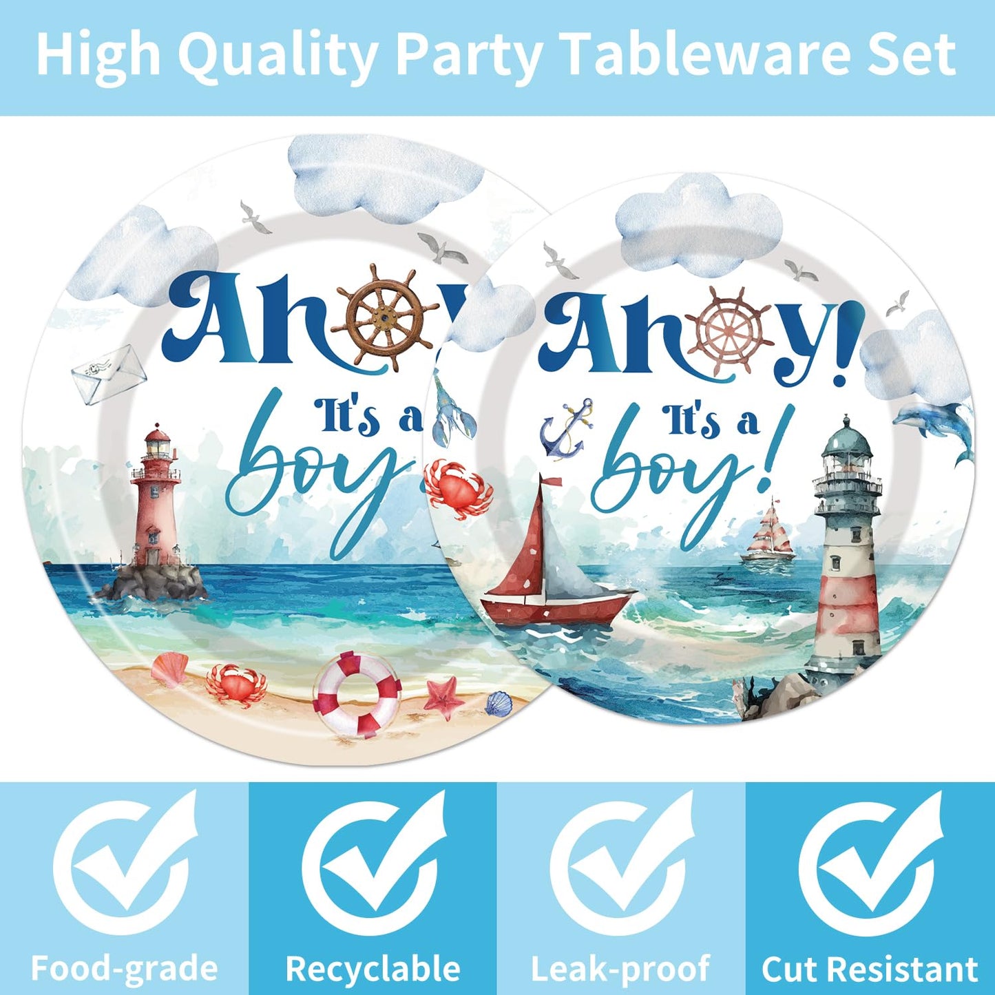 Engoeagle Ahoy Its A Boy Baby Shower - Nautical Themed Plates And Napkins Party Supplies Ahoy Nautical Boy Baby Shower Party Dec