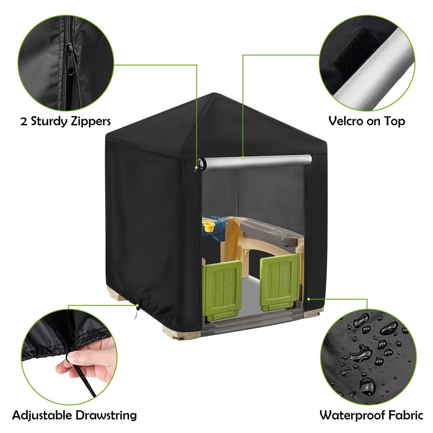 Andacar Black Outdoor Playhouse Cover, 56'' Lx56'' Wx60'' H, Waterproof, UV Resistant, Suitable for Step2 Playhouse