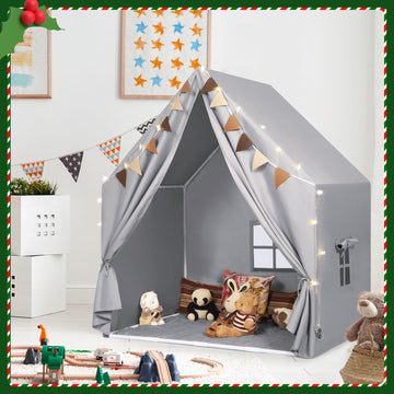 Moriteck Kids Play Tent With Padded Mat & Star Led Lights For Ages 4-8-10 Year Old Girls Boys, Large Cute Indoor Play Room House