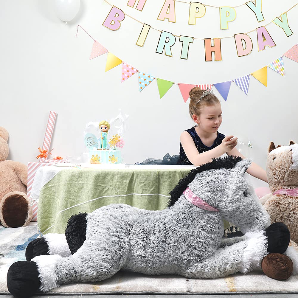Tezituor Giant Horse Stuffed Animal, Large Pony Grey Plush Toy Horse, Big Gift For Kids,47 Inches