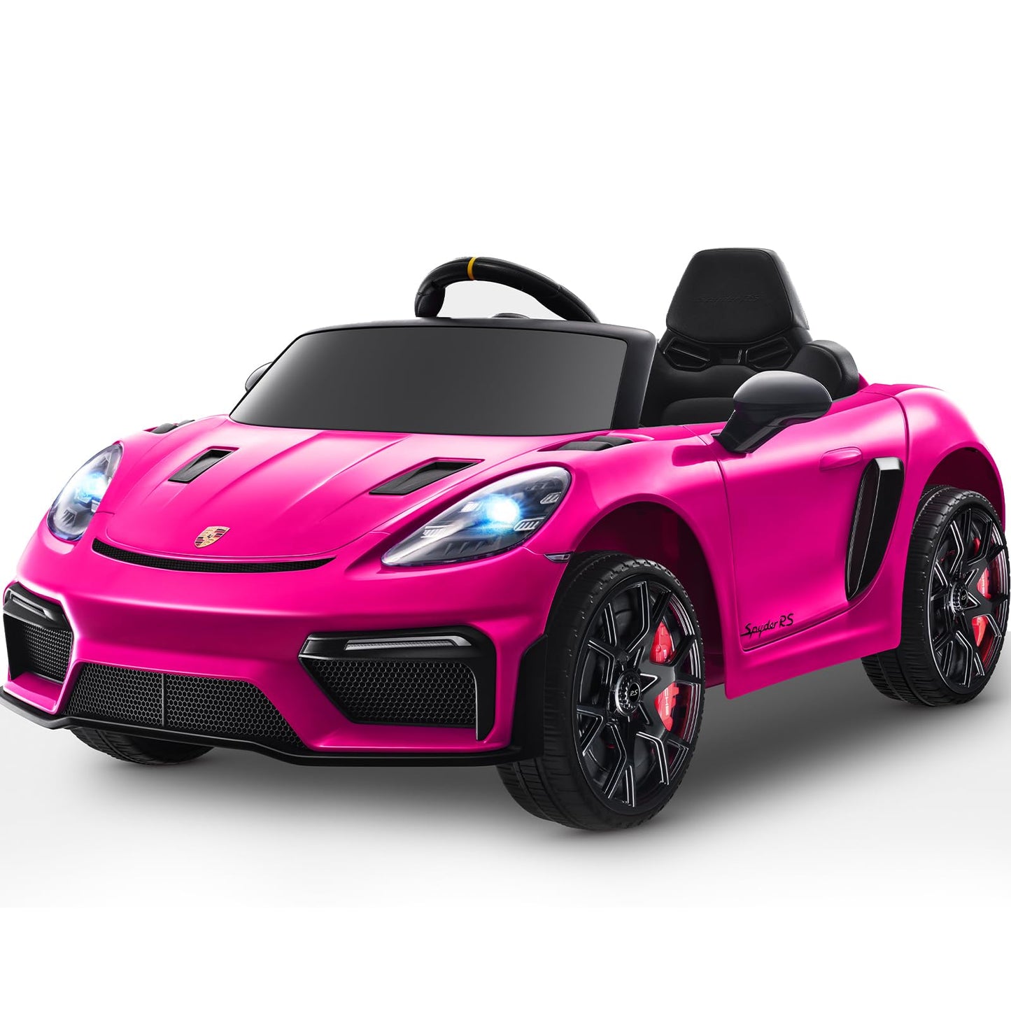 12V Ride On Car Licensed Porsche 718, Kids Electric Car With Remote Control, Front/Rear Led Light, Radio, Usb/Aux, Openable Door