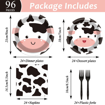 Gisgfim 96 Pcs Cow Print Party Supplies Cow I'M One Paper Plates Napkins Cow Print Party Disposable Tableware Cow Birthday Decor