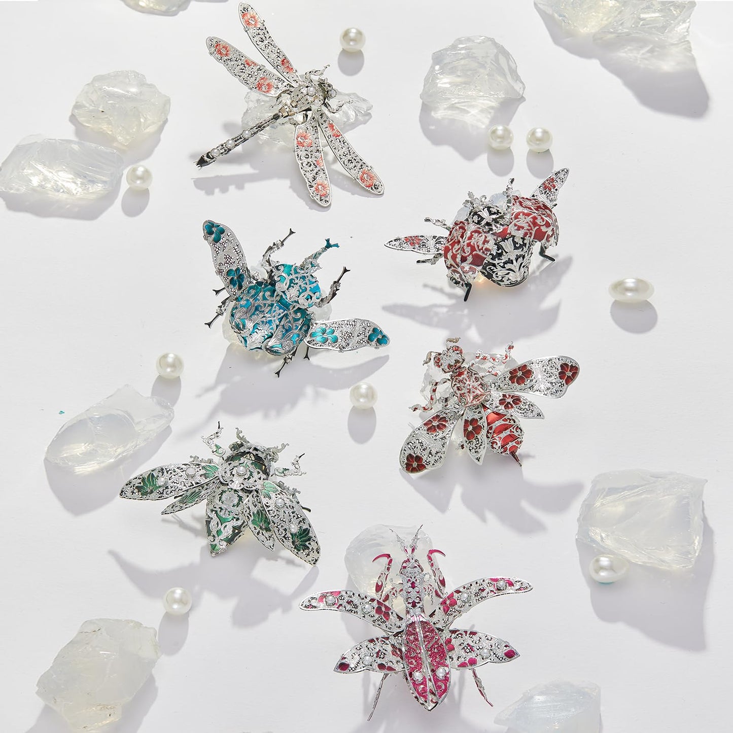 Piececool 3D Puzzles For Adults, 6Pcs/Lots Insect Themed Brooches Metal Models Building Kits, Interesting Assembling Crafts Set With Tools For Beginners, Great Gifts
