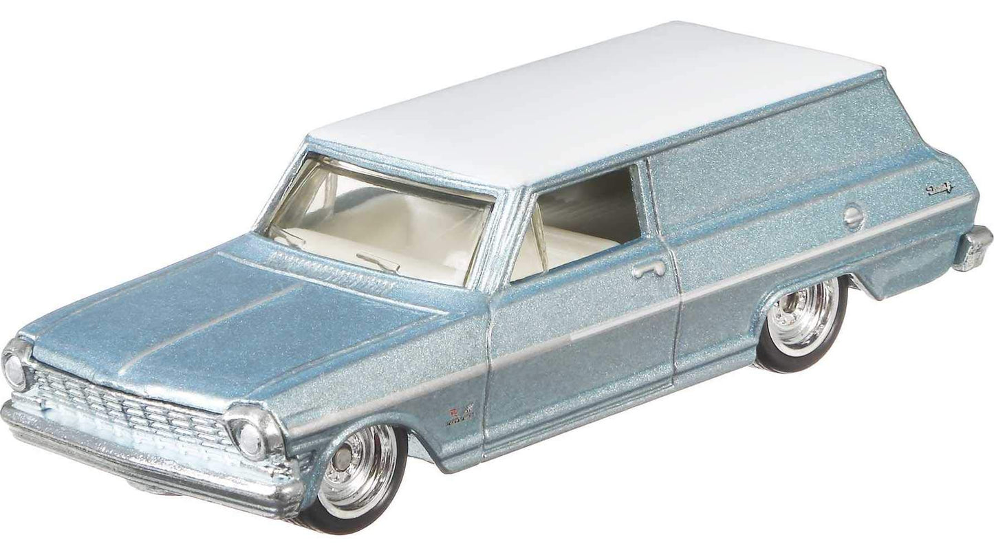1964 Chevrolet Nova Panel Light Blue Metallic with White Top Fast Wagons Series Diecast Model Car by Hot Wheels