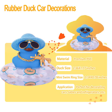Cofubcad Car Rubber Duck Dashboard Decoration Colorful Duck Car Ornaments With Special Props Mini Swim Ring Sunglasses Cowboy Or Sun Hat(A37)
