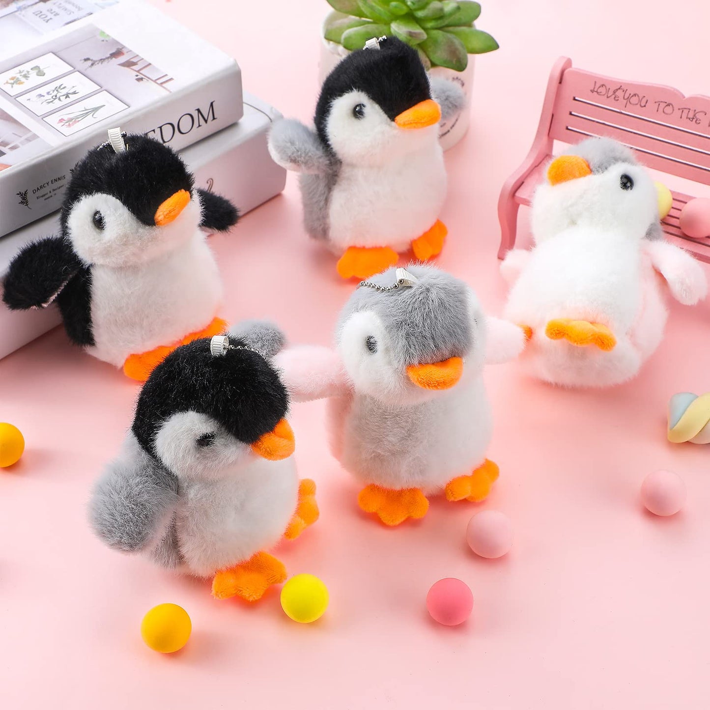 9 Pcs Mini Penguin Stuffed Plush Toys 4.3 Inch Cute Soft Small Penguin Ornament Hanging Animal Stuffed Toys For Keychain Bag Pendant Birthday Valentine Gift Party Favor(Cute Style)
