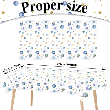 ZOIIWA 3 Piece First Trip Around The Sun Birthday Tablecloth 1st Space Birthday Plastic Disposable Outer Space Table Cover Solar