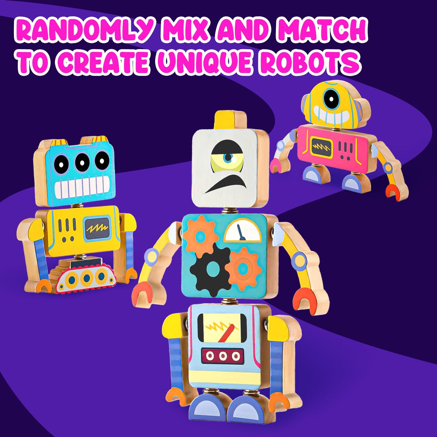 Hdsahdok Wooden Snap Together Robot Toys, Fine Motor Building Robot Blocks For Kids, Stem Montessori Educational Learning Toy, G