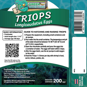 GREEN WATER FARM Triops Longicaudatus Eggs - 200 Pure Hatching Eggs for Pets & Science Projects - 1.5 inches