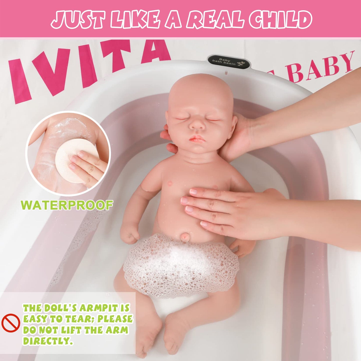 Ivita 17 Inch Full Body Silicone Reborn Baby Doll Boy,Not Vinyl Material Dolls,Platinum Silicone Doll,Lifelike Newborn Baby Doll