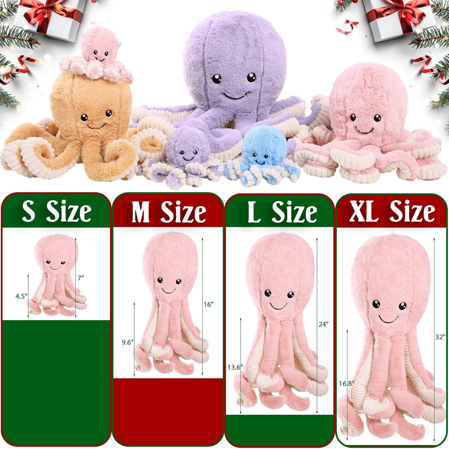 Dentrun Octopus Stuffed Animals, Giant Octopus Plush Doll Play Toys For Kids Girls Boys Adults Birthday Xmas Halloween Present S