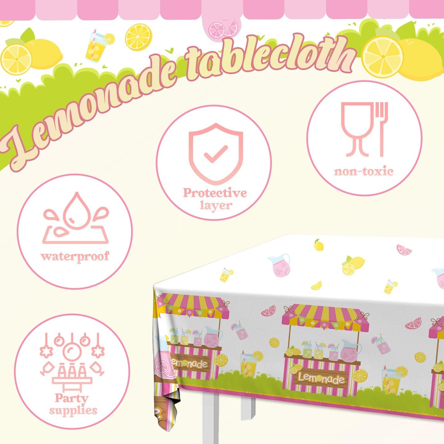 Lemon Tablecloth, 3Pcs Lemonade Table Cloth, Rectangle Plastic Lemon Party Table Cover, Disposable Lemon Table Cloth For Lemon T