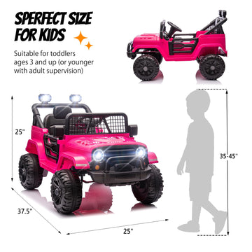 Joymor 12V Kids Ride On Truck With Remote Control, 4 Wheels Battery Powered Kids Car, Electric Play Car With Led Lights/Horn/Remote And Manual Control/3-5 Mph Speed/Gift For Girl Boy (Hot Pink)